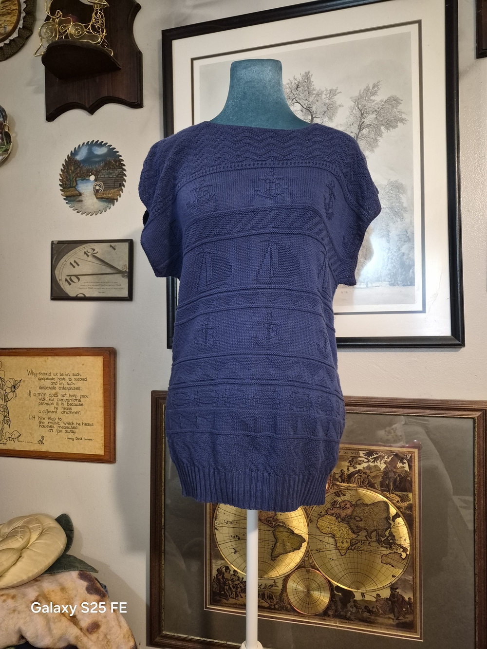 United States Sweaters Vintage Nautical Sailboat Anchor Blue Knit Top Medium